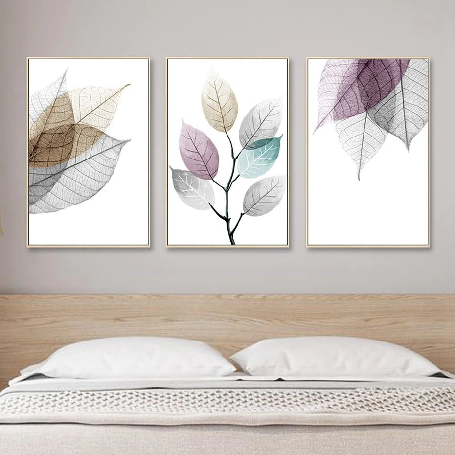 Translucent Leaves Wall Art Minimalist Abstract Botanical Pictures For Bedroom Home Decor
