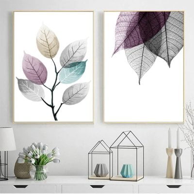 Translucent Leaves Wall Art Minimalist Abstract Botanical Pictures For Bedroom Home Decor