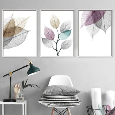 Translucent Leaves Wall Art Minimalist Abstract Botanical Pictures For Bedroom Home Decor