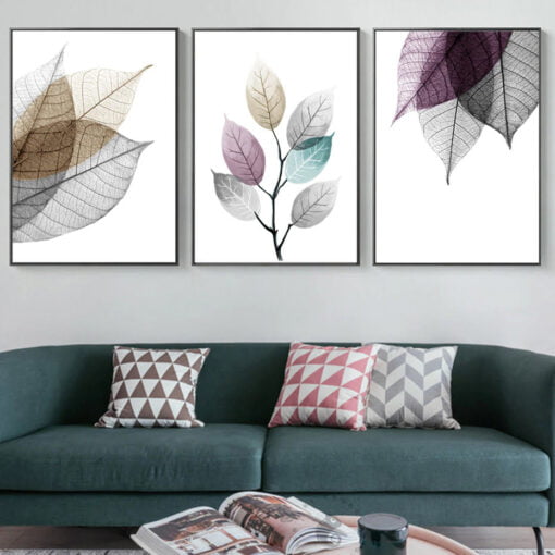 Translucent Leaves Wall Art Minimalist Abstract Botanical Pictures For Bedroom Home Decor