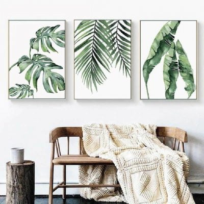 Tropical Green Leaves Watercolor Wall Art Minimalist Botanical Pictures For Living Room Decor