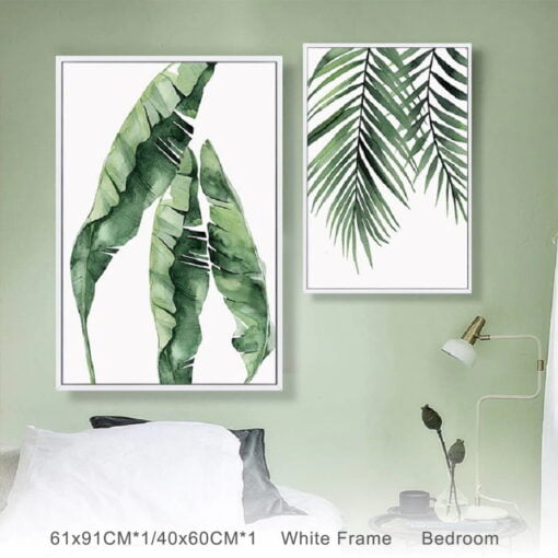 Tropical Green Leaves Watercolor Wall Art Minimalist Botanical Pictures For Living Room Decor