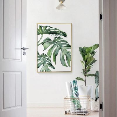 Tropical Green Leaves Watercolor Wall Art Minimalist Botanical Pictures For Living Room Decor