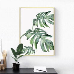 Tropical Green Leaves Watercolor Wall Art Minimalist Botanical Pictures For Living Room Decor