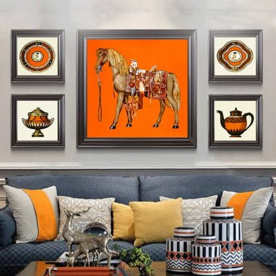 Vintage Bohemian Orange Horse Wall Art Fine Art Canvas Prints Pictures For Living Room Decor