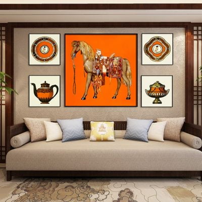 Vintage Bohemian Orange Horse Wall Art Fine Art Canvas Prints Pictures For Living Room Decor
