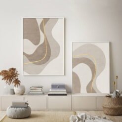 Wavy Beige Golden Lines Abstract Wall Art Fine Art Canvas Prints Modern For Living Room