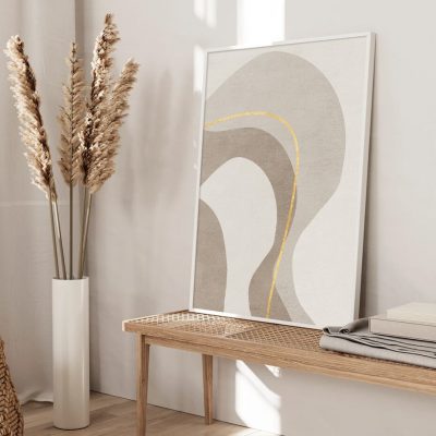 Wavy Beige Golden Lines Abstract Wall Art Fine Art Canvas Prints Modern For Living Room