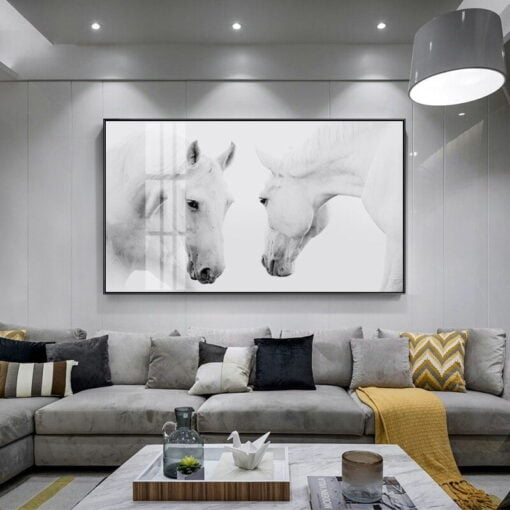 White Horse Wall Art Fine Art Canvas Prints Black & White Pictures For Modern Living Room Decor