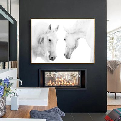 White Horse Wall Art Fine Art Canvas Prints Black & White Pictures For Modern Living Room Decor