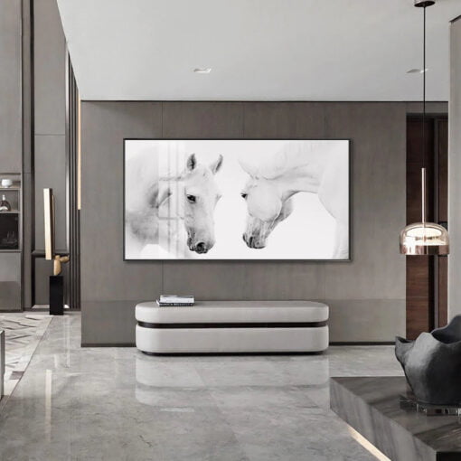 White Horse Wall Art Fine Art Canvas Prints Black & White Pictures For Modern Living Room Decor