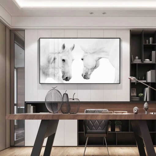 White Horse Wall Art Fine Art Canvas Prints Black & White Pictures For Modern Living Room Decor