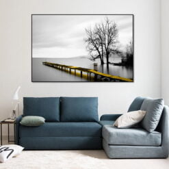 Winter Lakeside Landscape Black & White Wall Art Pictures Of Calm For Modern Home Decor