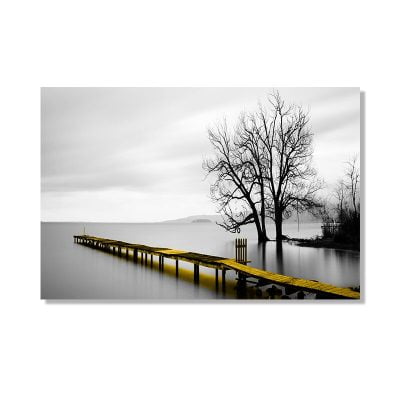 Winter Lakeside Landscape Black & White Wall Art Pictures Of Calm For Modern Home Decor