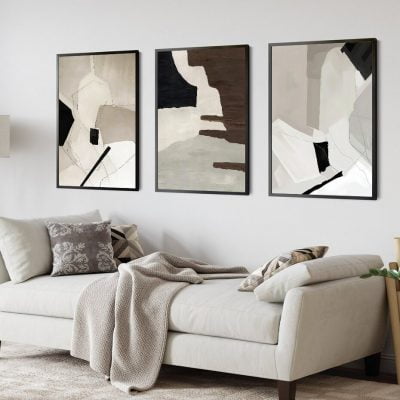 Neutral Colors Contemporary Abstract Geomorphic Wall Art Pictures For Living Room Decor