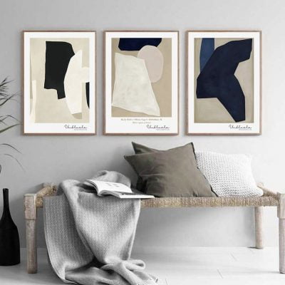 Neutral Colors Abstract Beige Blue Wall Art Pictures For Modern Living Room Bedroom Decor