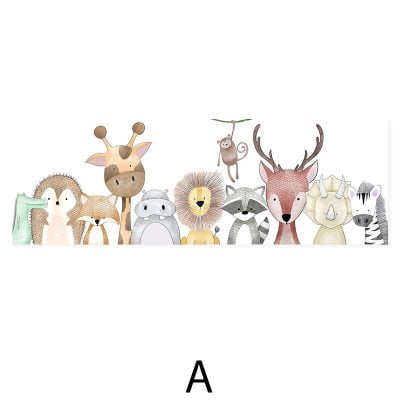 Cute Cartoon Animals Nursery Decor Wide Format Kids Room Picture For Above The Bed