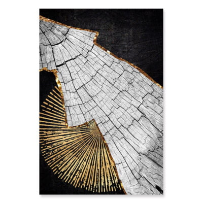 Abstract Black Wood Golden Tree Rings Wall Art Pictures For Modern Loft Living Room