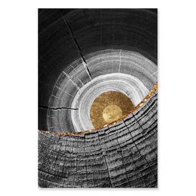 Abstract Black Wood Golden Tree Rings Wall Art Pictures For Modern Loft Living Room