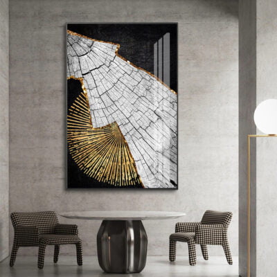 Abstract Black Wood Golden Tree Rings Wall Art Pictures For Modern Loft Living Room