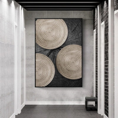 Abstract Black Wood Golden Tree Rings Wall Art Pictures For Modern Loft Living Room