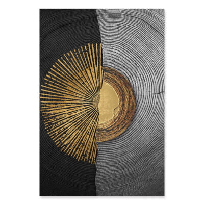 Abstract Black Wood Golden Tree Rings Wall Art Pictures For Modern Loft Living Room