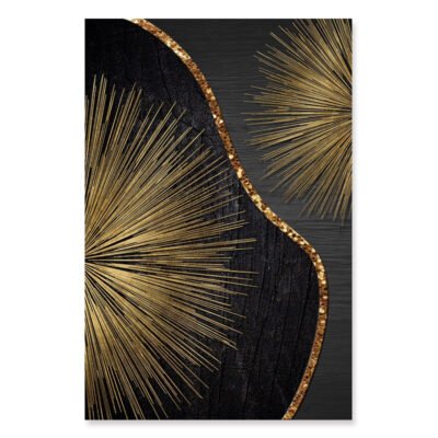 Abstract Black Wood Golden Tree Rings Wall Art Pictures For Modern Loft Living Room