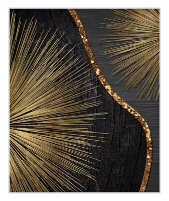 Abstract Black Wood Golden Tree Rings Wall Art Pictures For Modern Loft Living Room