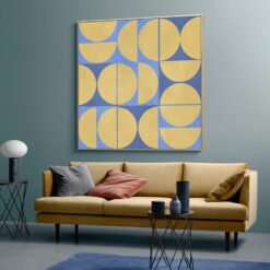 Abstract Blue Matte Gold Semi Circular Wall Art Fine Art Canvas Print For Home Office Decor