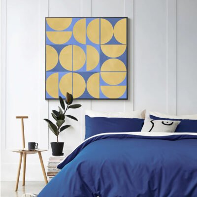 Abstract Blue Matte Gold Semi Circular Wall Art Fine Art Canvas Print For Home Office Decor