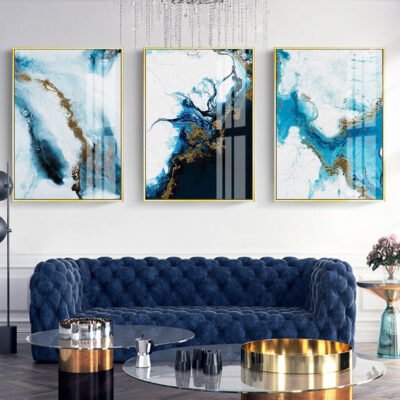 Abstract Blue Ocean Ice Shelf Wall Art Pictures For Living Room Home Office Art Decor