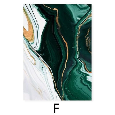 Abstract Dark Green Golden Biege Marble Print Wall Art Pictures For Luxury Living Room