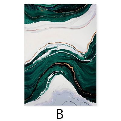 Abstract Dark Green Golden Biege Marble Print Wall Art Pictures For Luxury Living Room