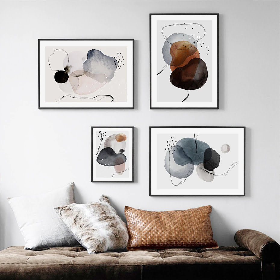 Abstract Elements Nordic Wall Art Neutral Color Pictures For Modern Home Office Decor