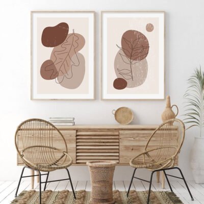 Abstract Organic Bohemian Terracotta Wall Art Pictures For Bedroom Living Room Decor