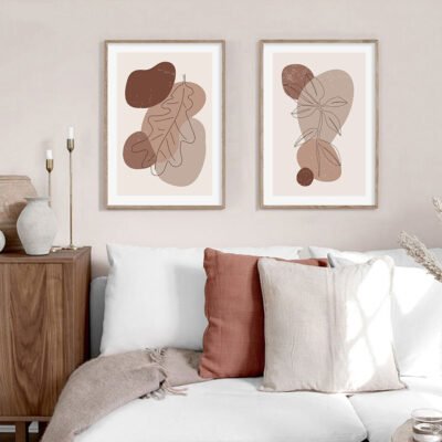 Abstract Organic Bohemian Terracotta Wall Art Pictures For Bedroom Living Room Decor