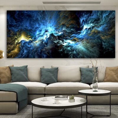 Alien Sky Cloud Wall Art Shades Of Blue Abstract Picture For Living Room Home Office Decor