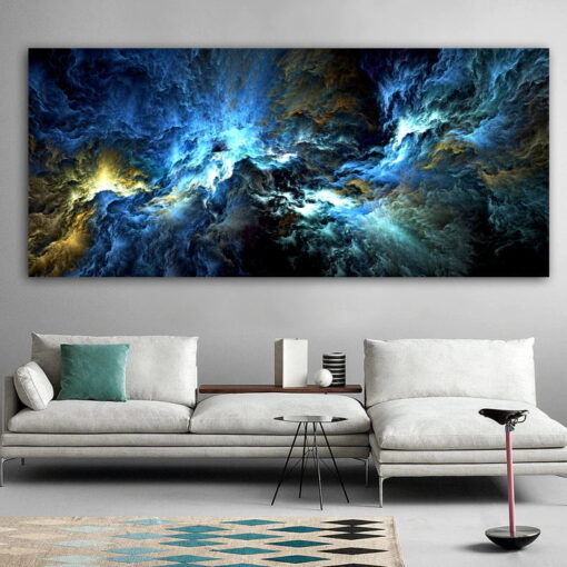 Alien Sky Cloud Wall Art Shades Of Blue Abstract Picture For Living Room Home Office Decor