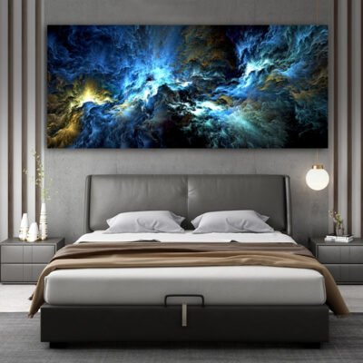 Alien Sky Cloud Wall Art Shades Of Blue Abstract Picture For Living Room Home Office Decor