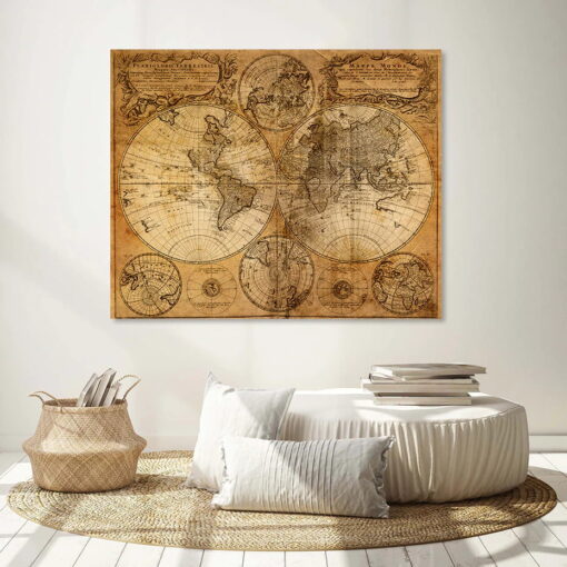 Antique Map Of The World Wall Art Fine Art Canvas Prints For Living Room Home Office Decor