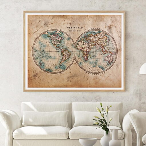 Antique Map Of The World Wall Art Fine Art Canvas Prints For Living Room Home Office Decor