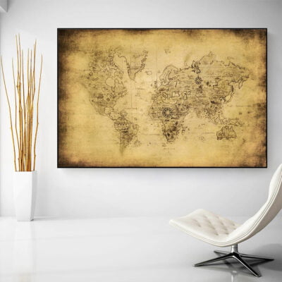 Antique Map Of The World Wall Art Fine Art Canvas Prints For Living Room Home Office Decor