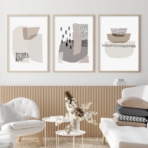 Beige Gray Minimalist Nordic Abstract Wall Art Pictures For Living Room Bedroom Art Decor