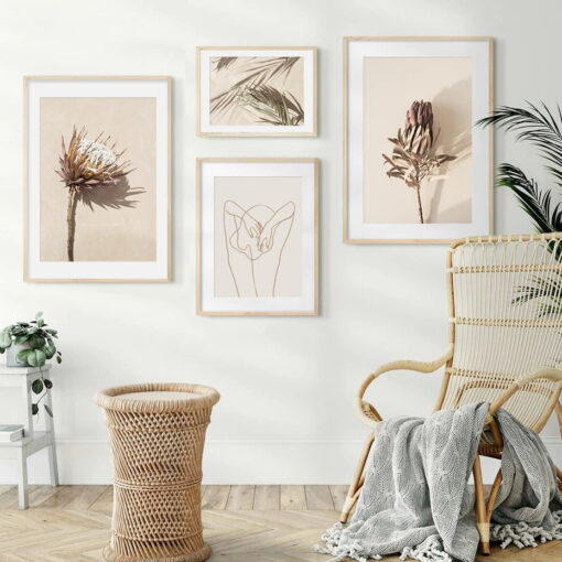 Beige Green Palm Floral Wall Art Modern Lifestyle Pictures For Living Room Bedroom Decor