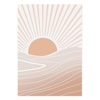 Beige Terracotta Abstract Sunrise Gallery Wall Art Fine Art Canvas Prints For Living Room Decor