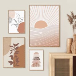 Beige Terracotta Abstract Sunrise Gallery Wall Art Fine Art Canvas Prints For Living Room Decor