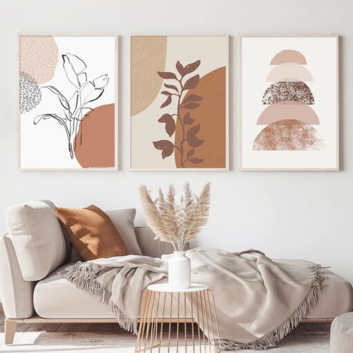 Beige Terracotta Abstract Sunrise Gallery Wall Art Fine Art Canvas Prints For Living Room Decor