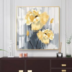 Blue Gray Yellow Flowers In Bloom Wall Art Modern Floral Pictures For Living Room Decor