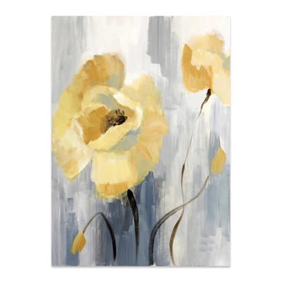 Blue Gray Yellow Flowers In Bloom Wall Art Modern Floral Pictures For Living Room Decor