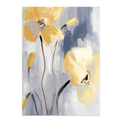 Blue Gray Yellow Flowers In Bloom Wall Art Modern Floral Pictures For Living Room Decor